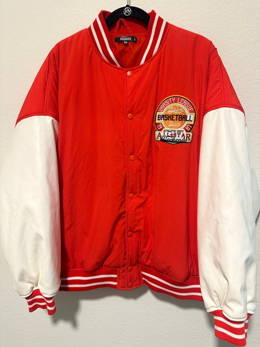 Missguided Red and White Varsity Basketball Jacket